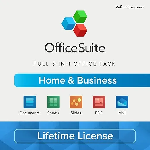 OfficeSuite Home & Business - Lifetime License - Documents, Sheets, Slides, PDF, Mail & Calendar for Windows | 1 PC | Physical Activation Card