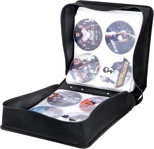 CD/DVD Binder, CD DVD Case Holder Binder 400 Capacity CD/DVD Wallet Storage Booklet Album Box (White Binder, PU Black)