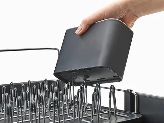 Joseph Joseph Extendable Dish Drying Rack with Dual Parts - Stainless Steel, Non-Scratch, Movable Utensil Drainer & Drainage Spout, Gray