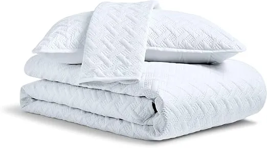 Cosy House Collection Luxury Rayon Derived from Bamboo 3-Piece Quilt Set - Ultra Soft Quilted Coverlet Bedspread - Classic Weave Stitch - Includes Quilt and 2 Pillow Shams (Full/Queen, White)