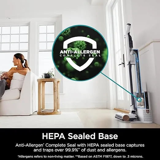 Shark WS642AE WANDVAC System, Ultra-Lightweight Powerful Cordless Stick Vacuum with HEPA Self-Empty Charging Base, Anti-Allergen Complete Seal, PowerFins, Self-Cleaning Brushroll & Pet Tool, White