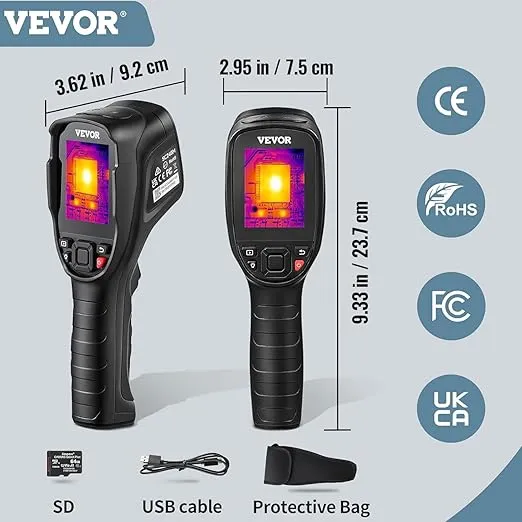 VEVOR Thermal Imaging Camera, 240x180 IR Resolution with 2MP Visual Camera, 20Hz Refresh Rate Infrared Camera with -4℉~1022℉ Temperature Range, 64G Built-in SD Card and Rechargeable Li-ion Battery