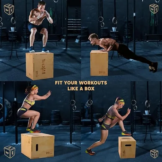 Yes4All 3-in-1 Wooden Plyo Box - Plyometric Jump Box for Home Gym and Outdoor Workouts, 450 lbs Box Jump