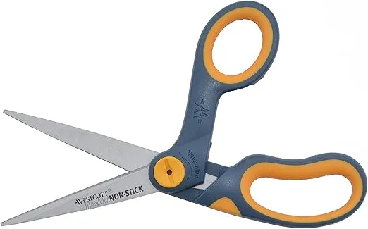 Westcott 8" Bent Titanium Bonded Non-Stick Scissors with Adjustable Glide Feature (14850), Grey/Yellow