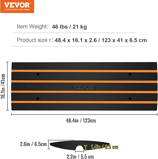 VEVOR Rubber Curb Ramp for Driveway 2 Pack, 15T Heavy Duty Sidewalk Curb Ramp, 48" Lx2.6 H Bridge Ramp for Garage for Low Cars, Wheelchairs, L.O.A. 8FT