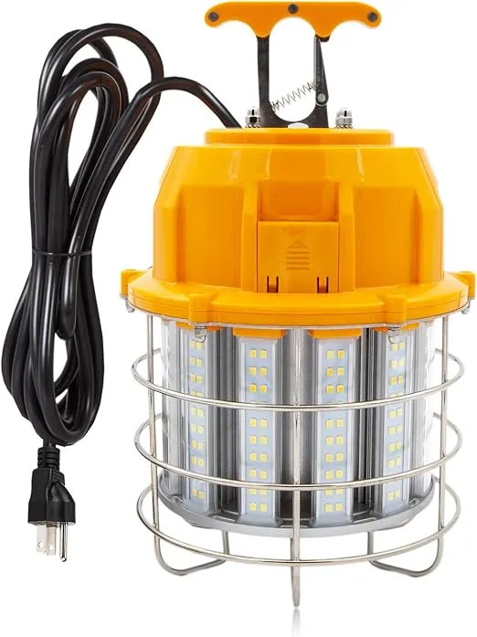 Maxxima High Bay LED Temporary Work Light Fixture, IP65, Linkable, 60 Watt 7200 Lumens Daylight 5000K, Stainless Steel Cage Guard, Plug in