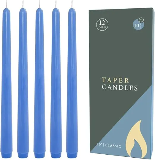 12Pack Taper Candles - 10" Tall, Premium Unscented Dinner Candles, Burning 8 Hours, for Home Decor, Weddings, Holidays, and Parties (Blue)