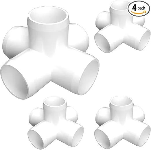 1" 5-Way Cross Furniture Grade PVC Fitting in White, UV-Resistant, Impact-Proof, 1.315" Actual Socket Diameter (4)