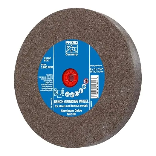 PFERD Bench Grinding Wheel Universal Type | 8x1x1-1/4 inch, vitrified Bond, Regular Aluminum Oxide, grit Size 80 | 61767 - for Universal use in in The Workshop, Included bushings 1 inch