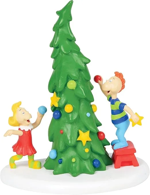 Department 56 Dr. Seuss The Grinch Village Accessories Whoville Christmas Tree Figurine, 4 Inch, Multicolor