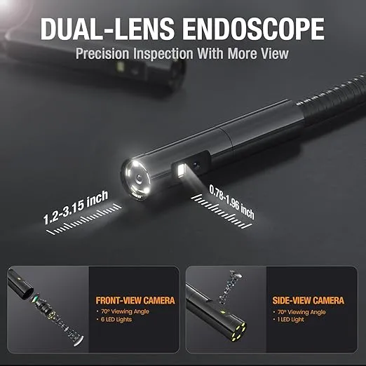Teslong Inspection Camera, Dual Lens Endoscope Camera with Light 5" IPS Screen Digital Industrial Borescope,1080P Endoscope Waterproof Flexible Probe Borescope Camera with Light(3.3FT)