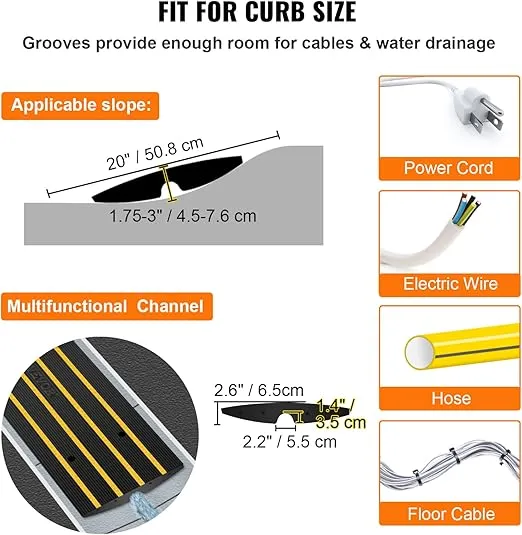 VEVOR Rubber Curb Ramp for Driveway 2 Pack, 15T Heavy Duty Sidewalk Curb Ramp, 48" Lx2.6 H Bridge Ramp for Garage for Low Cars, Wheelchairs, L.O.A. 12 FT