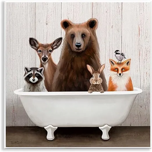 Stupell Industries Woodland Creatures Antique Bathtub Wood Wall Art, Design by Elizabeth Tyndall