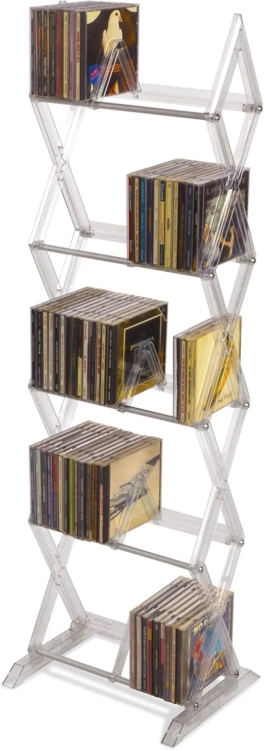 Atlantic Mitsu 5-Tier Portable Media Storage Rack – Holds 130 CD; or 90 DVD; or 105 Blu-ray/Console Game Discs – PN 64836265 in Clear