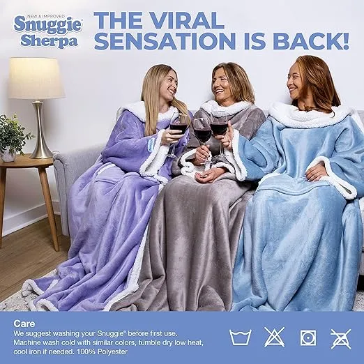 Snuggie Sherpa - The Original As Seen on TV Wearable Blanket That Has Sleeves - Cozy, Warm and Soft Oversized Functional Blanket with Pockets, Adult Size, Lilac