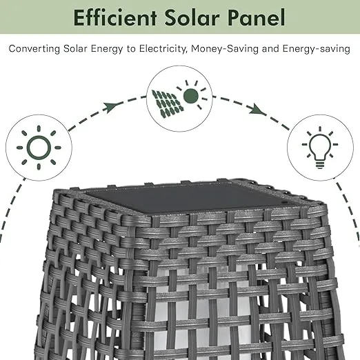 Grand patio Outdoor Floor Lamp Solar Powered Lantern Water-Resistant Wicker Deck Light for Garden or Porch -Large Fuji, Silver Gray