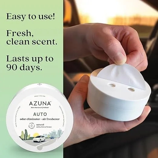 Azuna Auto Air Freshener & Odor Eliminator Gel, 2 oz. Pod with Tea Tree Oil, 2 Pack, Slow-Release Freshener Works 24/7 for 60-90 Days, 100% Plant Based Active Ingredient