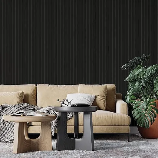 Tempaper Black Faux Beadboard Removable Peel and Stick Wallpaper, 20.5 in X 16.5 ft, Made in the USA