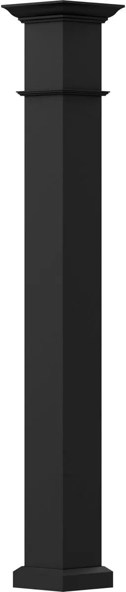 AFCO EA0608ENPSDWEWE 6" x 8' Endura-Aluminum Wellington Style Column, Square Shaft (Load-Bearing 12,000 lbs), Non-Tapered, Textured Black Finish w/ Capital & Base