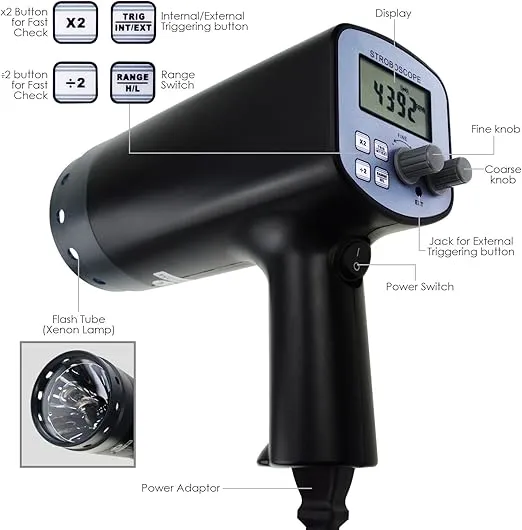 GAIN EXPRESS Accurate Digital Handheld Stroboscope with Wide Measurement Range, 50~12,000 FPM, for Equipment Fault Detection and Maintenance