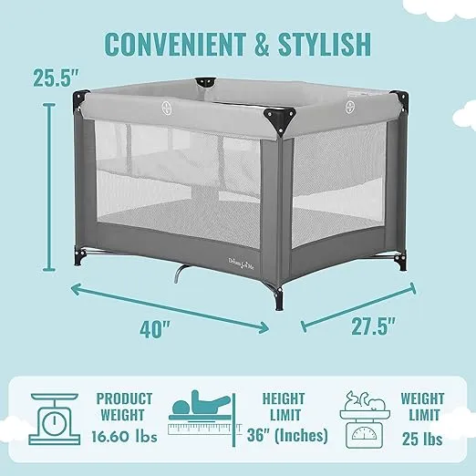 Dream On Me Zazzy Portable Playard with Bassinet in Grey, Packable and Easy Setup Baby Playard, Lightweight and Portable Playard for Baby with Mattress and Travel Bag