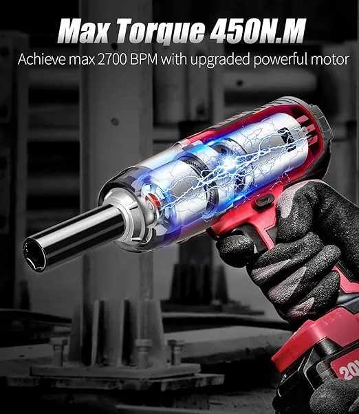 AVID POWER Cordless Impact Wrench, 1/2 Impact Gun w/Max Torque 330 ft lbs (450N.m) (Light Red)