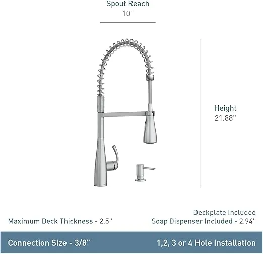 Moen Essie Chrome One-Handle High Arc Pre-Rinse Spring Pulldown Kitchen Faucet with Power Clean, 87814