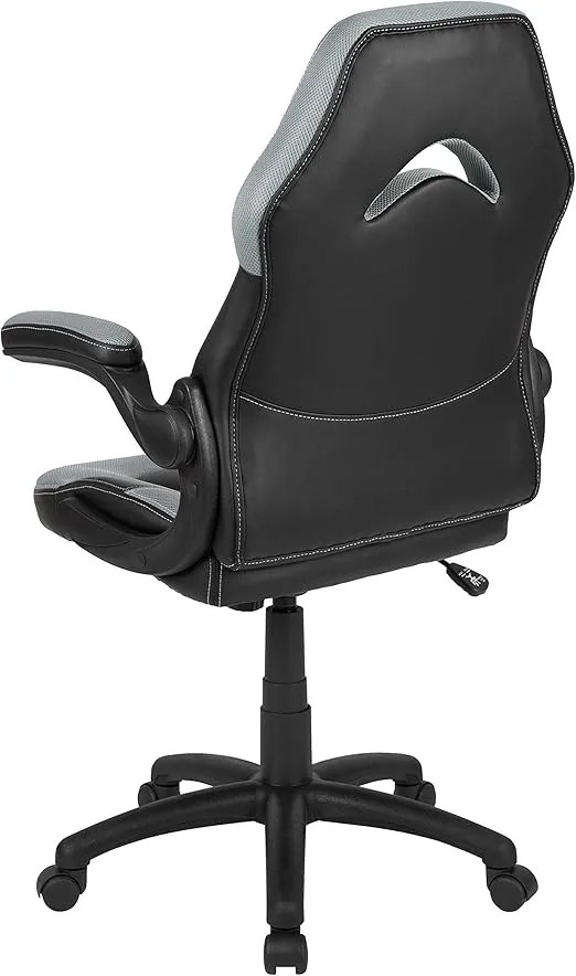 Flash Furniture X10 High-Back LeatherSoft Racing Style Gaming Chair with Flip-Up Arms, Ergonomic Padded Swivel Computer Chair, Gray/Black