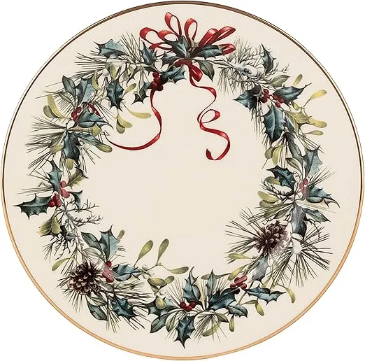 Lenox Winter Greetings Dinner Plate, 10.5", Red & Green