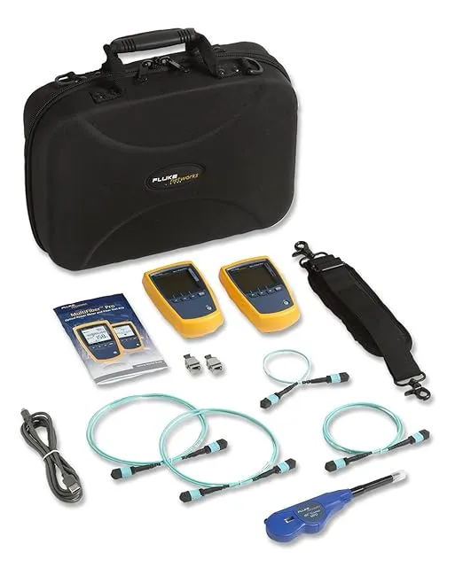Fluke Networks MFTK1200 MultiFiber Pro Testing Base Kit, Includes MultiFiber Pro Power Meter, 850 Light Source, Test Cords, MPO adapters, and Case, Fiber Tester Accessory