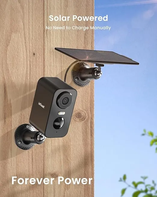 ieGeek Solar Security Cameras Wireless Outdoor with Solar Panel, 2K WiFi Battery Camera for Home Security with Color Night Vision, Motion Detection, 2-Way Talk for Home Surveillance, Works with Alexa