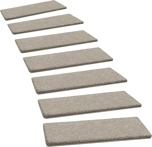 PURE ERA Carpet Stair Treads Ultra Plush 8" X 30" Soft Indoor Stair Protectors Pet-Friendly Non-Slip Skid Resistant Tape Free Washable Reusable(14 Pieces, Cream Gray)