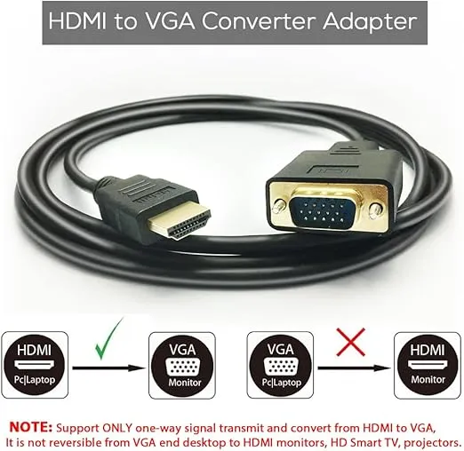 HDMI to VGA Cable, 1080P HDMI Male to VGA Male M/M Video Converter Cord VGA Adapter Compatible w/HDMI Desktop, Laptop, DVD to 15 Pin D-SUB VGA HDTV Monitor Projector - 6Feet