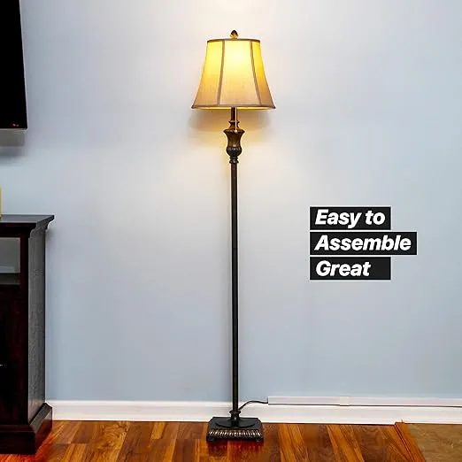 Brightech Sophia LED Floor Lamp, Tall Lamp with Bell Shape Fabric Shade, Mid Century Modern Lamp for Bedroom, Mid-Century Lamp for Living Rooms & Offices, Great Living Room Decor - Bronze