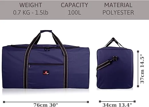 Roamlite Extra Large Size 2-X-L Duffel Bag - Very Big Holdall, Cargo Travel Luggage - 100 Litre 30 Inch, L76 cm xW34cm xH37cm - Navy Blue RL30N