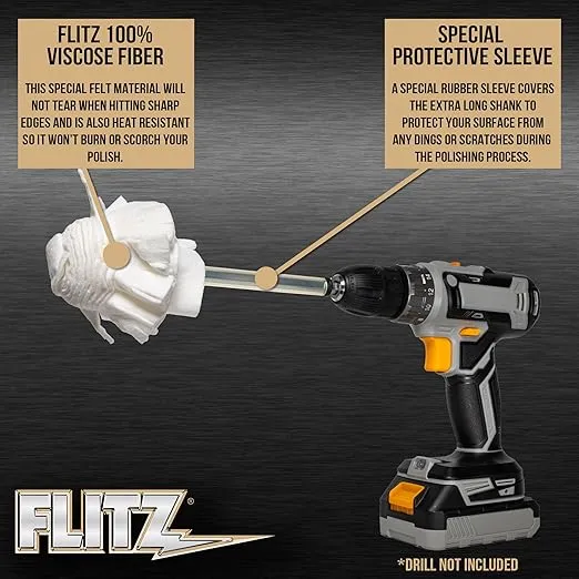 Flitz Buff Ball Car Buffer Drill Attachment with Self-Cooling Design, Never Burns and No Exposed Hardware to Prevent Scratches, Buff and Polish Any Surface, Machine Washable, 2 Inch, White