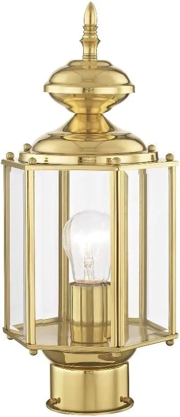 Livex Lighting Lantern 2117-02 Outdoor Post with Clear Beveled Glass Shades, Polished Brass