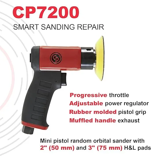 Chicago Pneumatic CP7200 - Air Random Rotary Sander Tool, Home Improvement, Woodworking Tools, Polisher, Rust Removal, Heavy Duty, Rotary Tool, Pistol Handle, Hook & Loop, 3 Inch (75 mm), 15000 RPM
