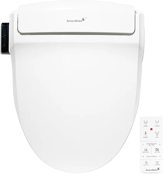 SmartBidet SB-1000WR Electric Bidet Toilet Seat with Heated Seating, Warm Air Dryer, Temperature Control Wash, and Remote Control, Round Seating