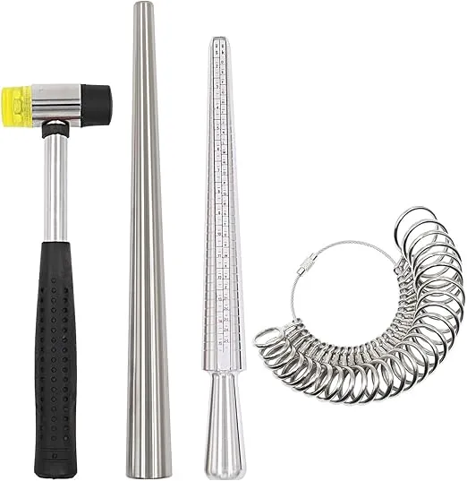 HEYMOUS Ring Sizer Mandrel Measuring Tool Steel Ring Sizing Gauge Sizers Set Rubber Jeweler's Mallet Hammer Metal Finger Size Stick Wire Wrap Rings Tools Jewelry Making Kit