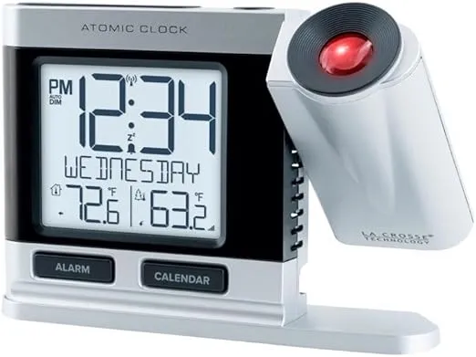 La Crosse Technology 2.5 in. Silver Atomic Projection Alarm Clock LCD Plug-in