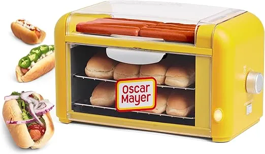 Nostalgia Oscar Mayer Extra Large Countertop 8 Hot Dog Roller and Bun Toaster Oven - Stainless Steel Rollers and Non-stick Warming Racks - Adjustable Timer