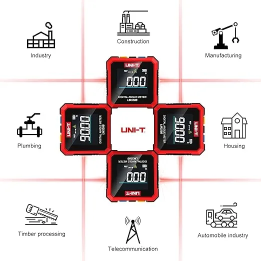 UNI-T Digital Angle Finder Magnetic Angle Cube Gauge LM320B, Rechargeable Digital Inclinometer Laser Level box, Woodworking Measurement Tool with LCD and Backlight