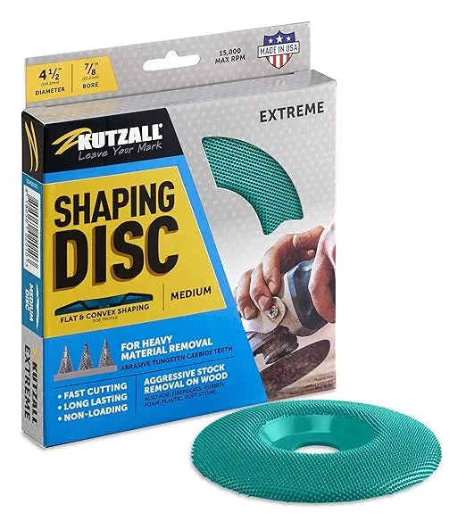 Kutzall Extreme Shaping Disc - Medium, 4-1⁄2" (114.3mm) Diameter X 7⁄8" (22.2mm) Bore - Coping Woodworking Angle Grinder Attachment for DeWalt, Bosch. Abrasive Tungsten Carbide, SD412X70