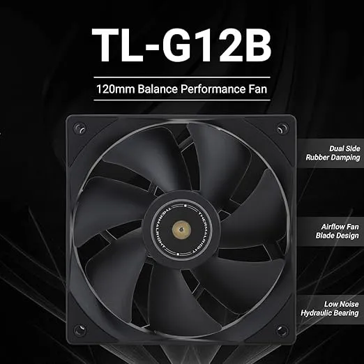 Thermalright TL-G12B 120mm Silent Cooling Fan,Black Compurter Cooling Fan,CPU Coolers with 1500RPM High Speed,4-pin PWM Connector