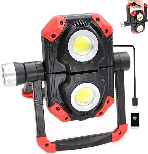 2500 Lumen LED Work Light Rechargeable, Folding Portable Flood Light with Magnetic Base and 360° Rotation Stand, Waterproof, for Camping/Car Repairing/Emergency/Job Site Lighting