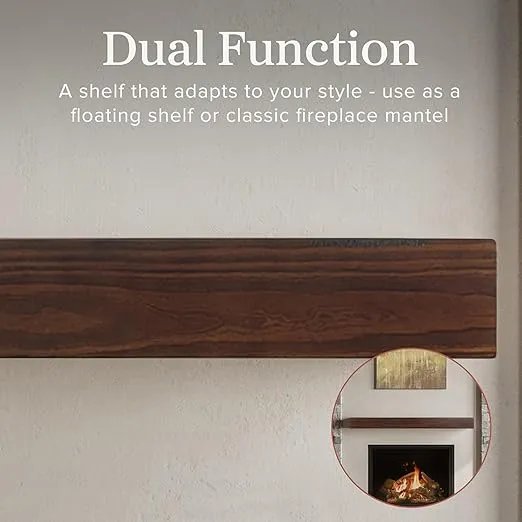 MANTELSDIRECT Dakota 48 Inch Pine Wood Floating Fireplace Mantel Shelf - Cinnamon Red | 9" Depth - Beautiful Wooden Rustic Mantel for Fireplaces, Living Rooms, Electric Fireplaces, and Below TVs