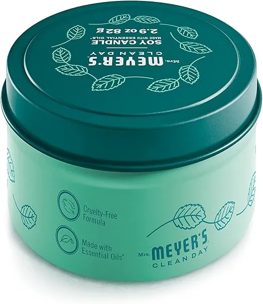 MRS. MEYER'S CLEAN DAY Soy Tin Candle, 12 Hour Burn Time, Made with Soy Wax and Essential Oils, Mint, 2.9 oz