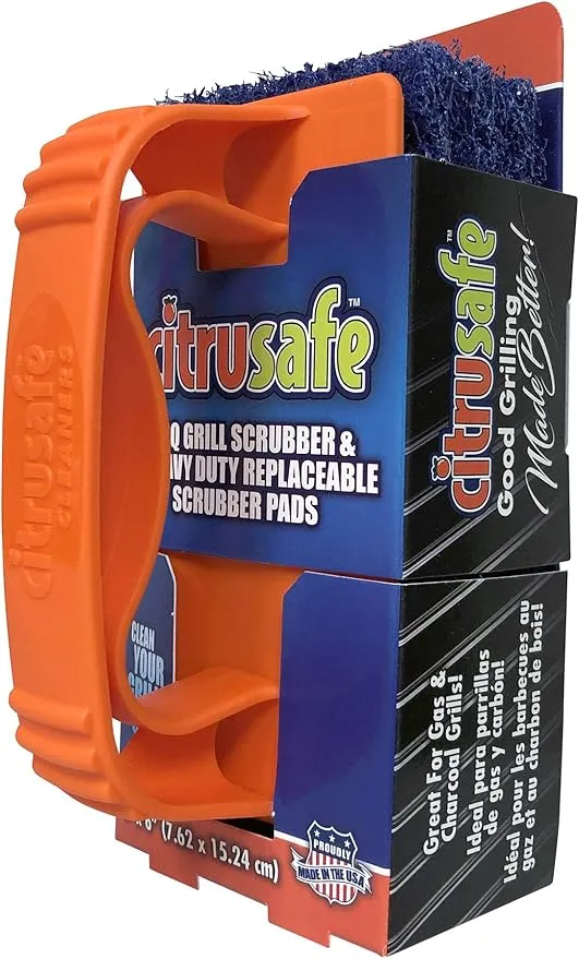 Citrusafe BBQ Grill Scrubber with 3 Heavy Duty Replaceable Scrubber Pads - Removes Grease and Burnt Food Safely from Grill Grates