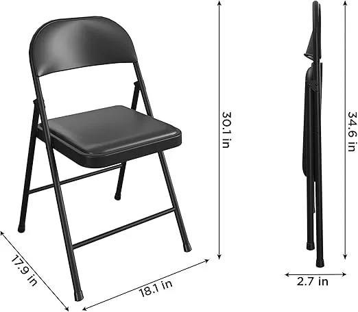 COSCO SmartFold Vinyl Folding Chair, 4-Pack, Black